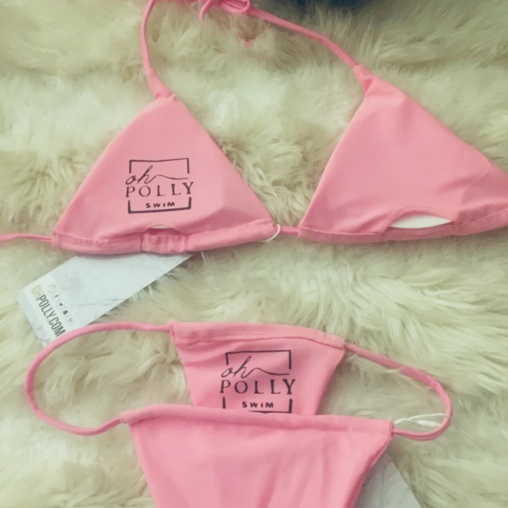 RARE! OH POLLY STRING LEADER TRIANGLE BIKINI PINK NWT - Picture 8 of 9